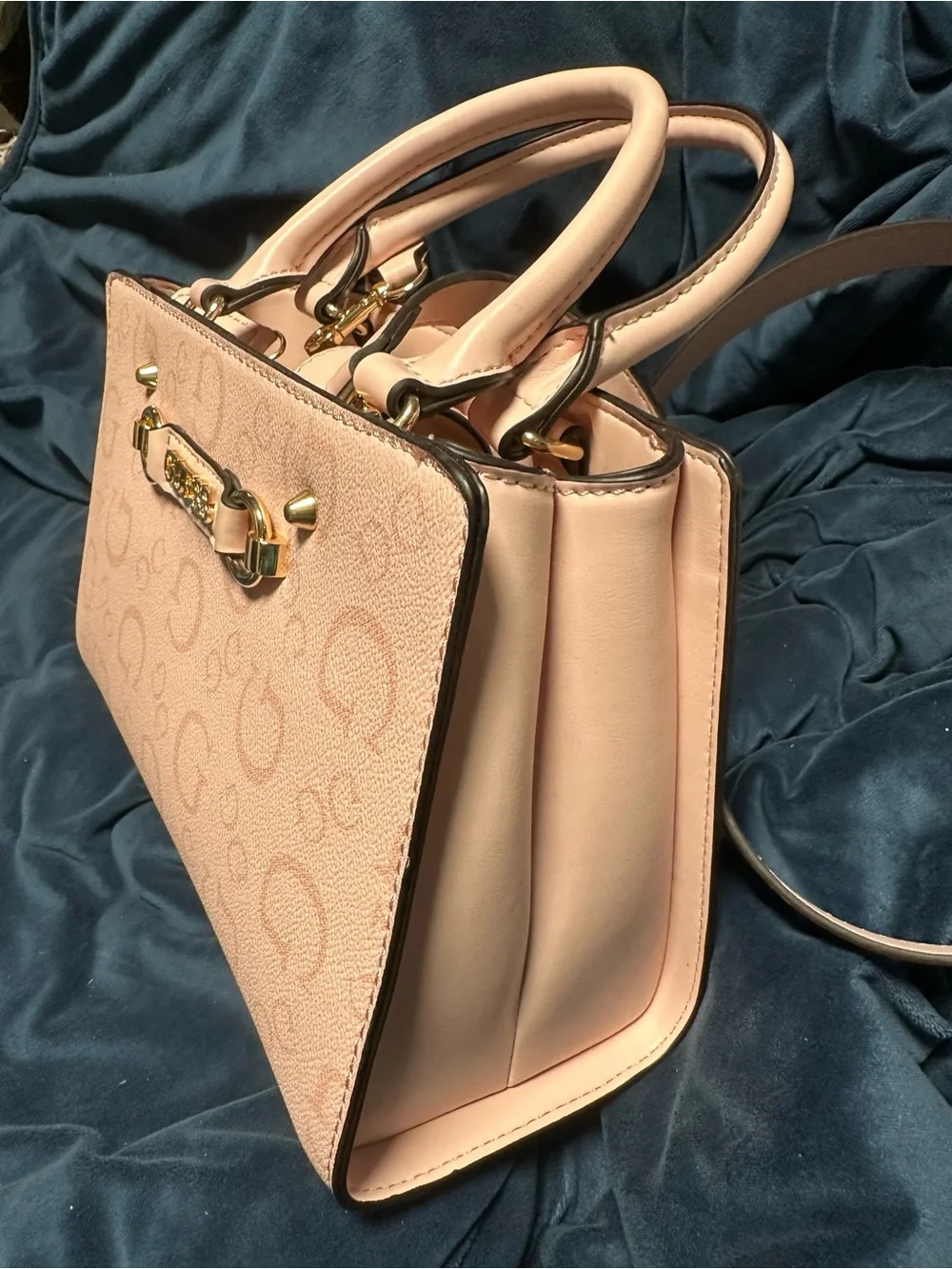 GUESS Blush Logo Satchel with Gold Hardware
